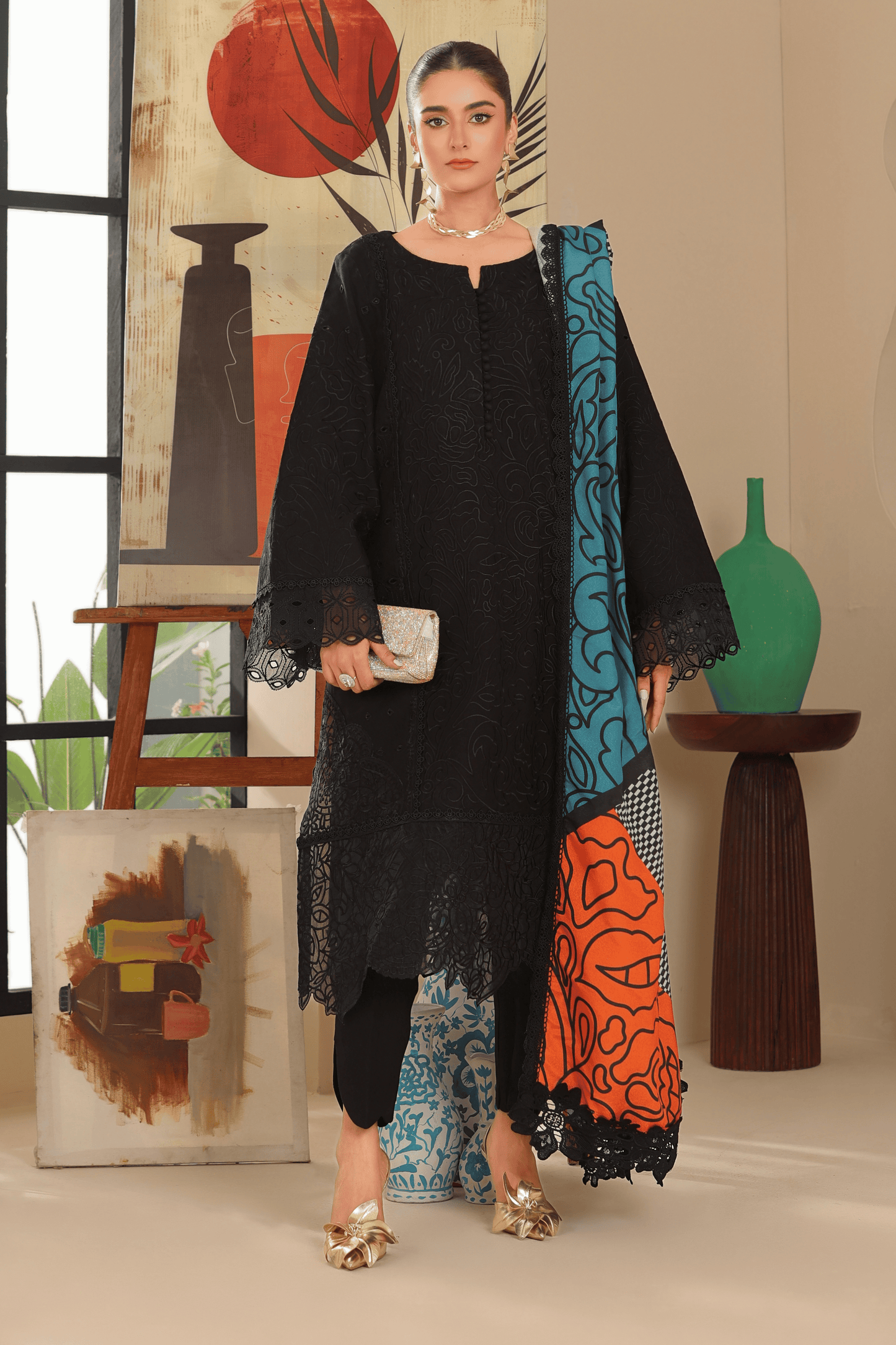 ONYX-EMBROIDERED KARANDI  3 PCS (HG-308)