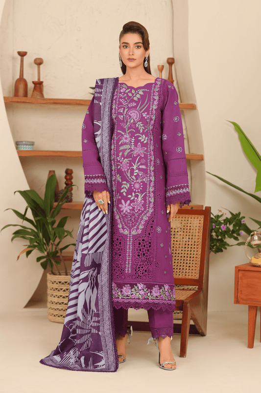 PRUNE-EMBROIDERED KHADDAR  3 PCS (HG-307)
